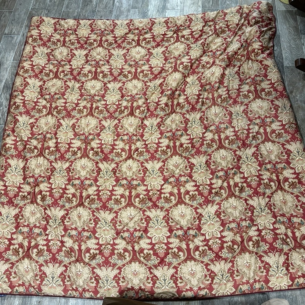 Vtg Ralph Lauren Jardiniere Full Queen Red Sateen Comforter Braided Trim USA